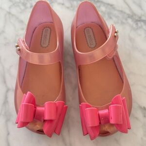 Sz 9 Melissa Pink Glossy Bow Mary Janes for Kids